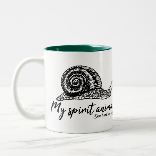Schnecke ist mein Geistentier für langsame Mitarbe Zweifarbige Tasse (Links)