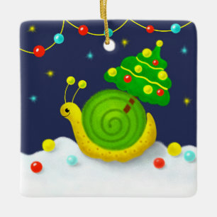 Schnecke mit Christbaum Keramikornament