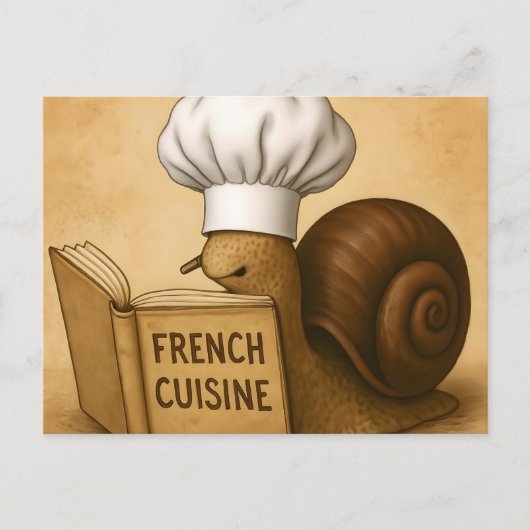 Schnecke mit französischem Kochbuch Postkarte (Vorderseite)