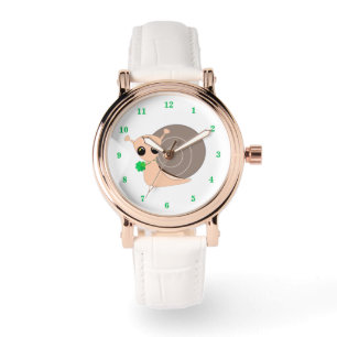 Schnecke mit Kleeblattuhr - Glücksschnecke Armbanduhr