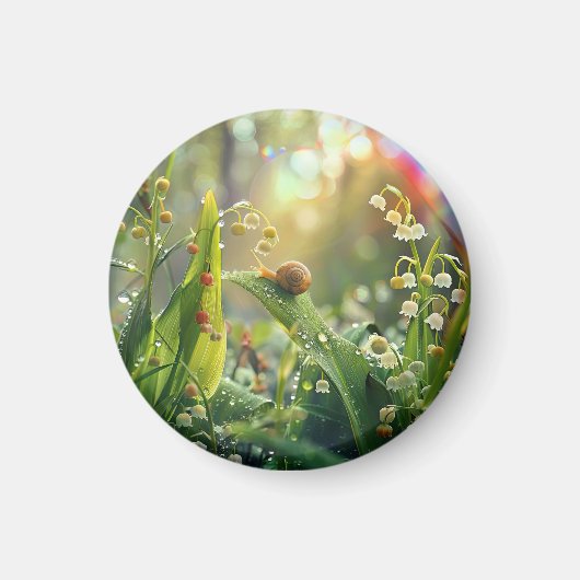 Schnecke mit Tau im Gras Magnet (Vorne)
