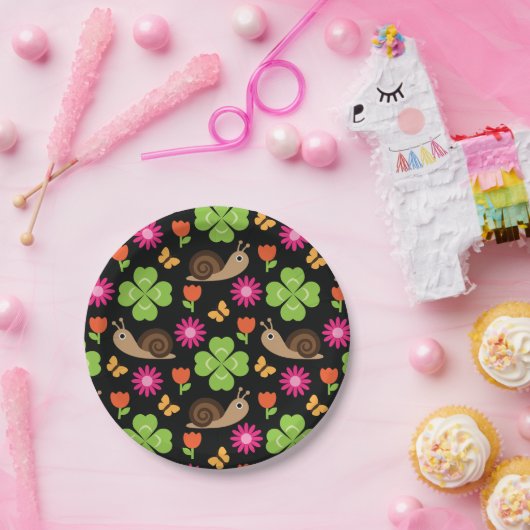 Schnecke und Klee Nahtloses Muster Pappteller (Party)