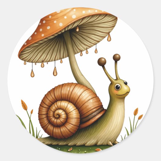Schnecke unter Pilz Runder Aufkleber (Vorderseite)