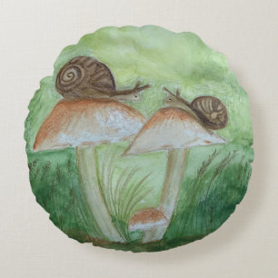 Schnecken auf Pilzen, Salbei Hintergrund Runde Kis Rundes Kissen