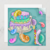Schnecken mit Geburtstagstorte, Geburtstagskarte Feiertagskarte (Vorne/Hinten)