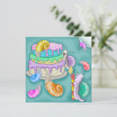 Schnecken mit Geburtstagstorte, Geburtstagskarte Feiertagskarte (Stehend Vorderseite)