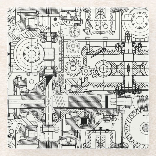 Schneckengetriebe: Nahtlose technische Maschine. Glasuntersetzer (Vorderseite)