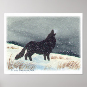 Schnee abgewischte Wolf-Aquarell-Malerei Poster