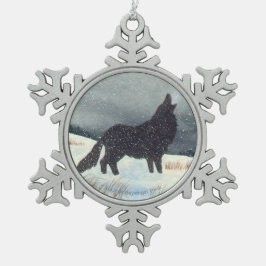 Schnee abgewischtes Wolf-Aquarell Schneeflocken Zinn-Ornament