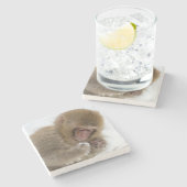 Schnee-Affe Babyjapanischer Macaque-| Steinuntersetzer (Seitenansicht)
