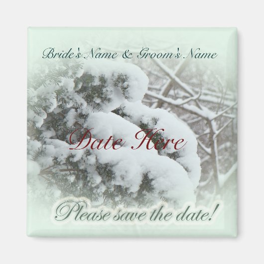 Schnee auf Arbor Vitae Save the Date Hochzeit Magnet (Vorne)