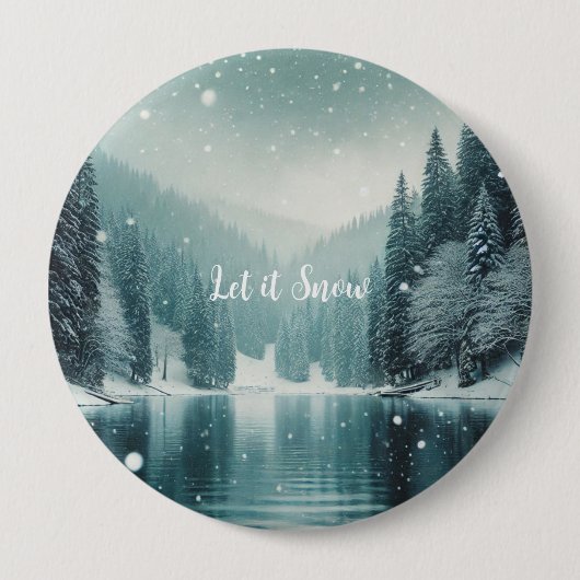 Schnee auf dem winterlichen Bergsee Button (Vorderseite)