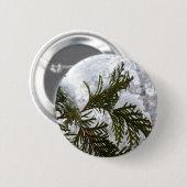 Schnee auf Evergreen Branchen Button (Vorne & Hinten)