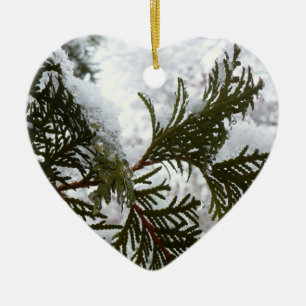 Schnee auf Evergreen Branchen Keramik Ornament