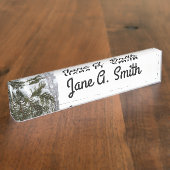 Schnee auf Evergreen Branchen Namensplakette (Seite)