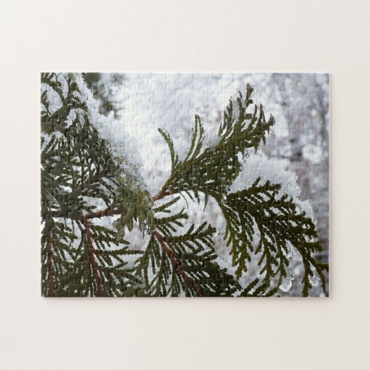 Schnee auf Evergreen Branchen Puzzle (Horizontal)