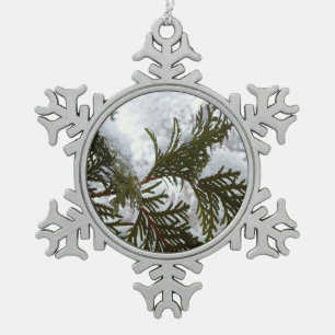 Schnee auf Evergreen Branchen Schneeflocken Zinn-Ornament