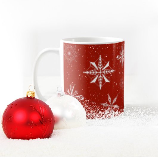 Schnee auf roter Leinwand Kaffeetasse