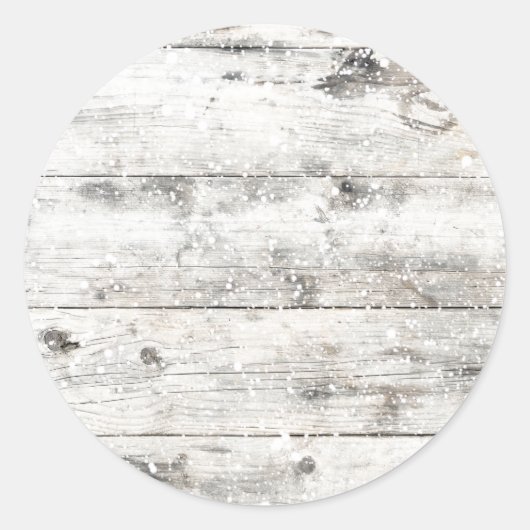 Schnee auf rustikal weißem Holzbrett | Urlaub Runder Aufkleber (Vorderseite)