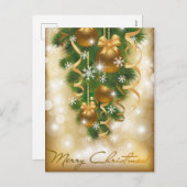 Schnee auf Weihnachtsschmuck, Kiefernnadeln Feiertagspostkarte (Vorne/Hinten)