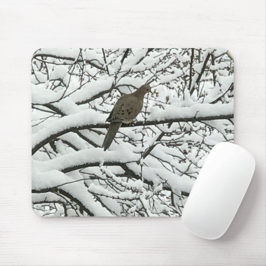 Schnee Baum Zweige Vogel (Fotografie von mir) Mousepad (Mit Mouse)