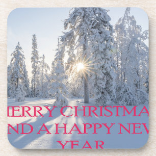 SCHNEE, BÄUME, DIE SONNE, BEREIT FÜR CHRISTMAS GETRÄNKEUNTERSETZER