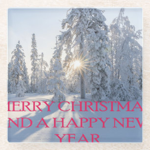 SCHNEE, BÄUME, DIE SONNE, BEREIT FÜR CHRISTMAS GLASUNTERSETZER