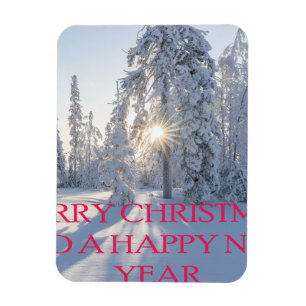SCHNEE, BÄUME, DIE SONNE, BEREIT FÜR CHRISTMAS MAGNET