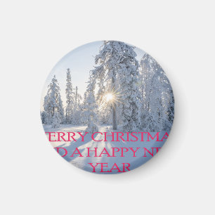 SCHNEE, BÄUME, DIE SONNE, BEREIT FÜR CHRISTMAS MAGNET