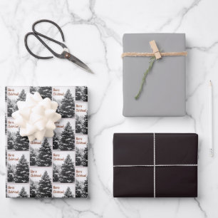 Schnee & Bäume Weihnachten Weihnachten Schwarz & W Geschenkpapier Set