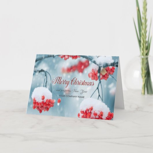 Schnee,Baumzweige,Holly Berries Firmengrüße Feiertagskarte (Vorderseite)