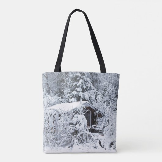 Schnee bedeckte Hütte in den Gärten Tasche (Rückseite)