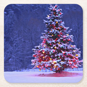 Schnee bedeckte Weihnachtsbaum Rechteckiger Pappuntersetzer