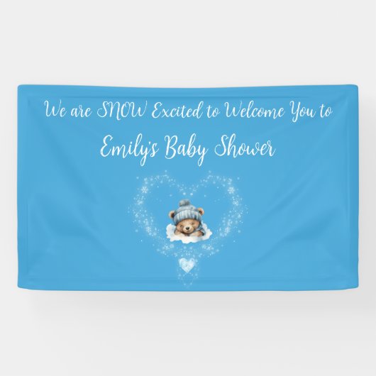 Schnee begeistert Blue Teddy Bear Baby Dusche Banner (Horizontal)