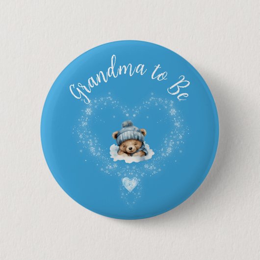 Schnee begeistert Blue Teddy Bear Baby Dusche Button (Vorderseite)