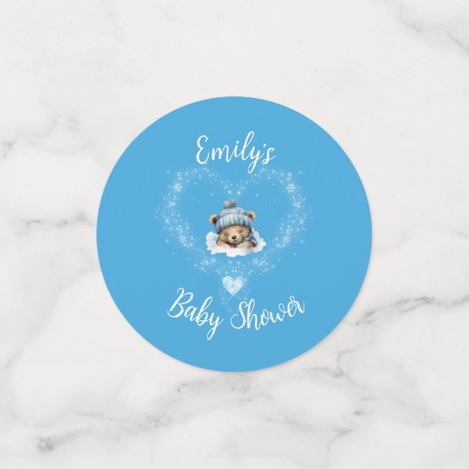 Schnee begeistert Blue Teddy Bear Baby Dusche Konfetti (Klein Vorderseite)