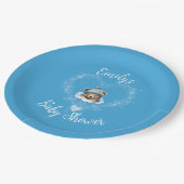Schnee begeistert Blue Teddy Bear Baby Dusche Pappteller (Schrägansicht)