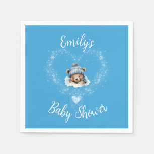 Schnee begeistert Blue Teddy Bear Baby Dusche Serviette