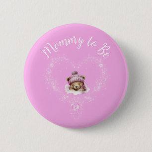 Schnee begeistert Pink Teddy Bear Baby Dusche Button