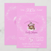 Schnee begeistert Pink Teddy Bear Baby Dusche Einladung (Vorne/Hinten)