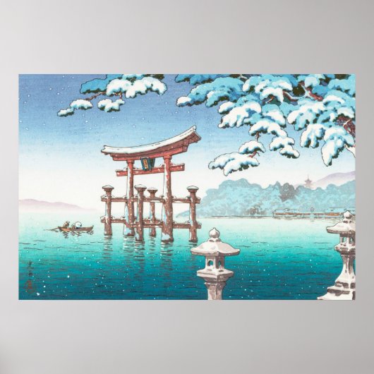 Schnee bei Miyajima hängende Winterlandschaft Wass Poster (Vorne)