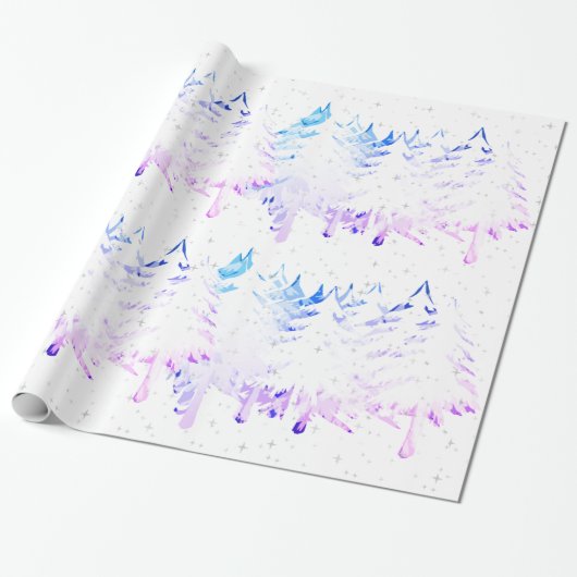 Schnee beladene weiße blaue lila rosa geschenkpapier (Ungerollt)
