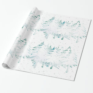 Schnee beladenes Weiß auf grünen Weihnachtsbäum Geschenkpapier