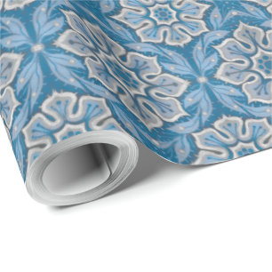 Schnee Blumen, vintage-bohemian Design blau & grau Geschenkpapier