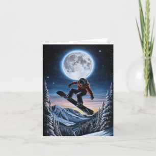 Schnee-Boarding auf Vollmond-Blankekarte Feiertagskarte