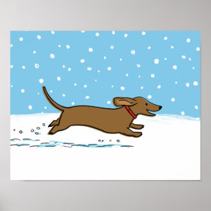 Schnee-Dackel - glücklicher Winter-Dackel-Hund Poster