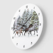 Schnee durch den Schnee stürzen - Laufende Pferde Große Wanduhr (Winkel)