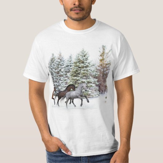 Schnee durch den Schnee stürzen - Laufende Pferde T-Shirt (Vorderseite)