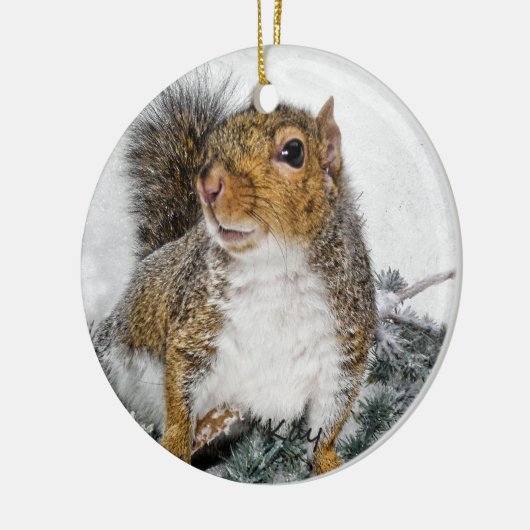 Schnee-Eichhörnchen Keramik Ornament (Links)