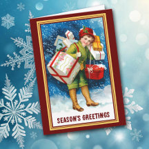 Schnee-Einkaufsrausch Vintage-Bild Weihnachtskarte